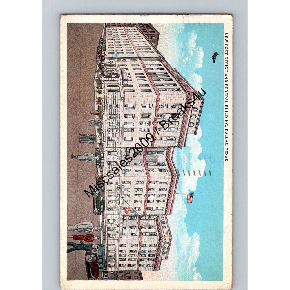 Antique Postcard Post Office Federal‎ Building Dallas TX 1934 Stamp Postmark